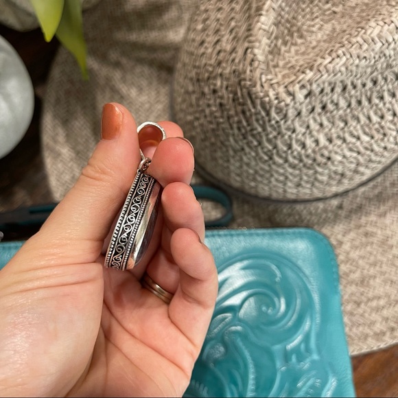 Bloodstone agate 925 sterling silver filigree teardrop pendant gray red neutral - Picture 5 of 5